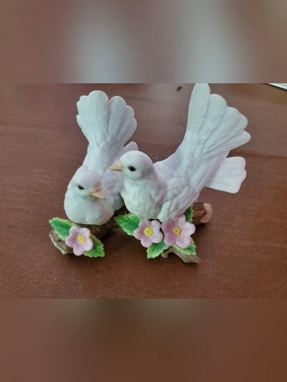 Home Interiors Decorative White Doves On Nranch with Pink Flowers, Homco  1453